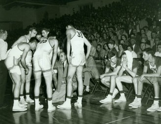 Coach Hayes Talking To Miller, Murphy, Flinders, Bryant, Barnes